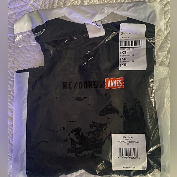Re/Done X Hanes Crop Tank, made in USA, black, XS - Picture 7 of 15